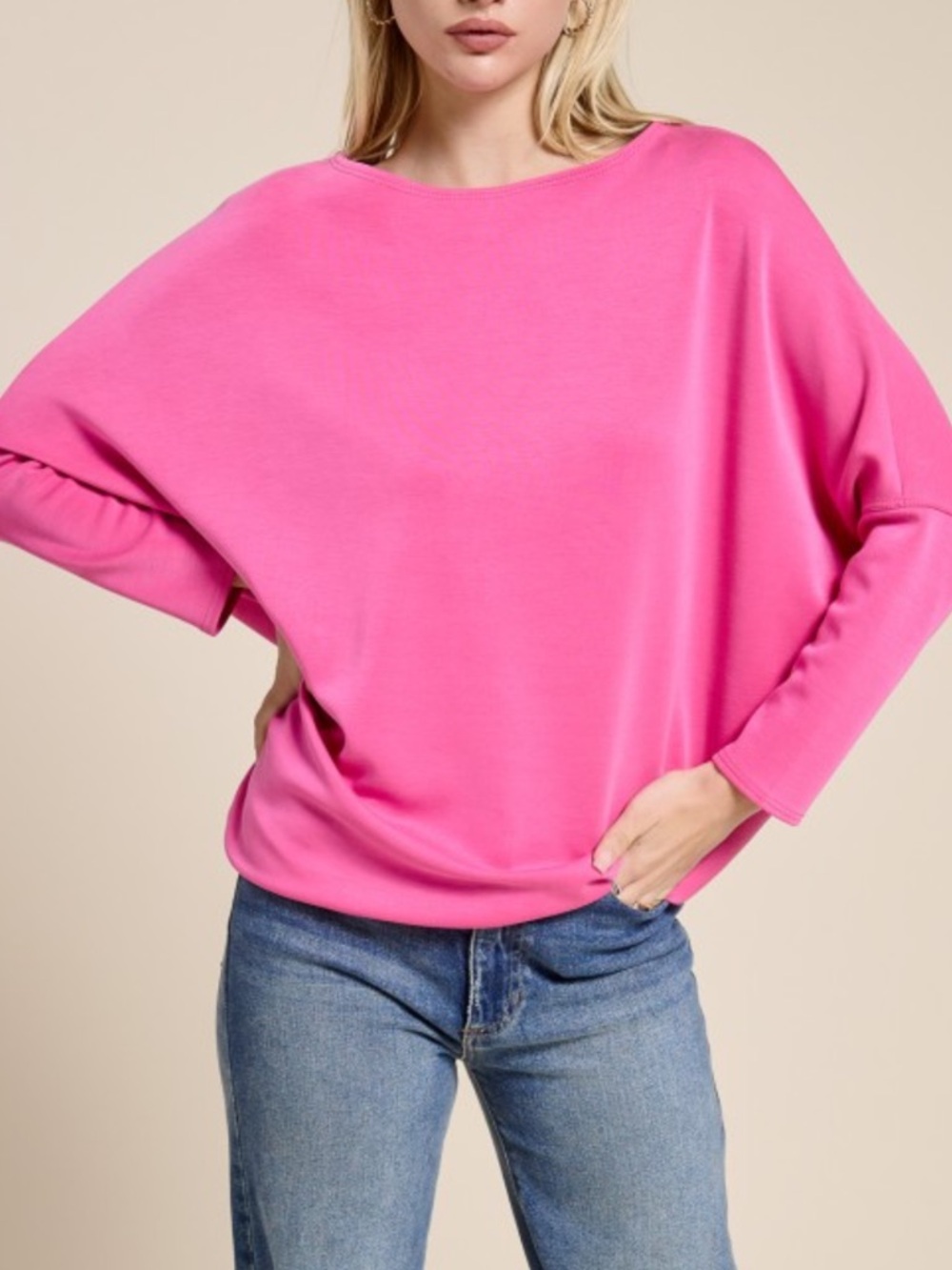 Women's Dolman Sleeve Top in Hot Pink